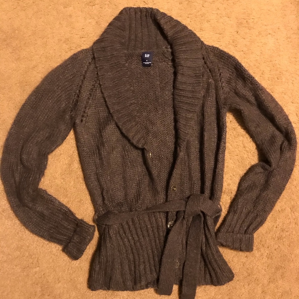 Gap brown shawl collar tie waist cardigan